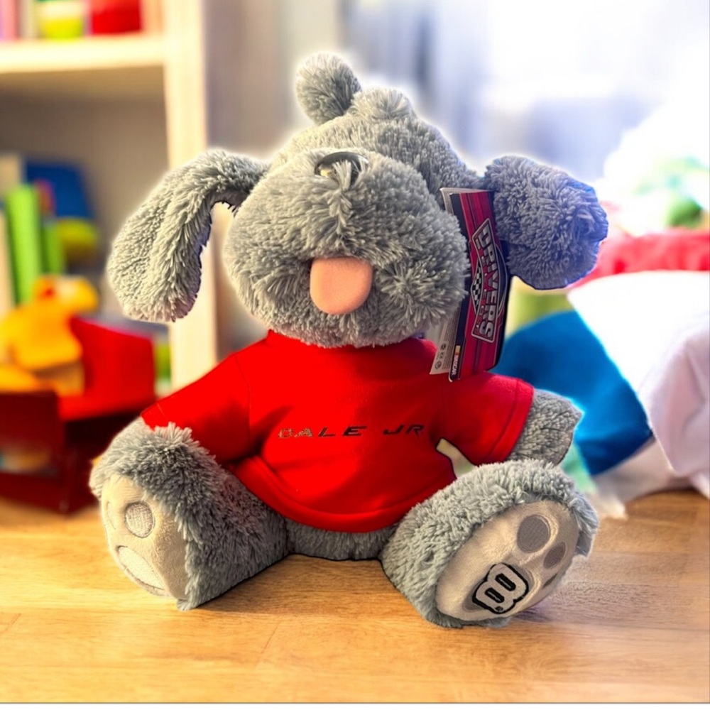 NASCAR Dale Jr‎ Gray Plush Dog Stuffed Animal Red Shirt NWT Collectible Toy